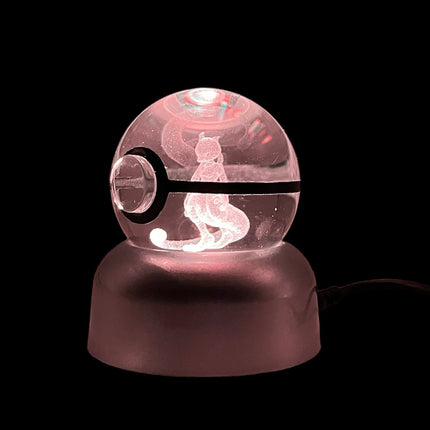 Etched Pokemon Pokeball Glass Sphere with Lighted Stand - Raven's Cauldron