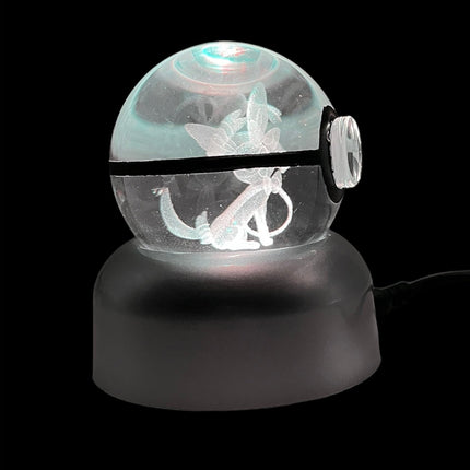 Etched Pokemon Pokeball Glass Sphere with Lighted Stand - Raven's Cauldron