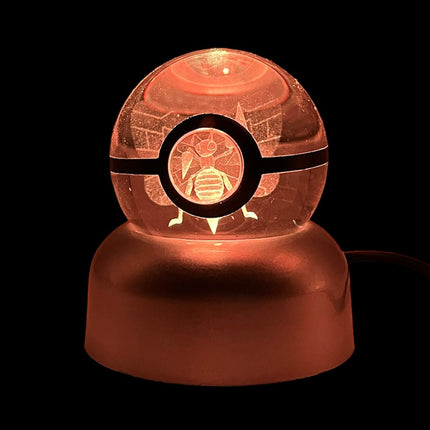 Etched Pokemon Pokeball Glass Sphere with Lighted Stand - Raven's Cauldron