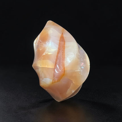 Polished Carnelian Flame with natural Agate eyes weighing 231 grams measuring approximately 3 x 1.75 x 2 inches – Raven's Cauldron, Delaware, OH