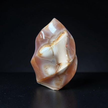 Polished Carnelian Flame with natural Agate eyes weighing 231 grams measuring approximately 3 x 1.75 x 2 inches – Raven's Cauldron, Delaware, OH