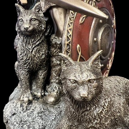 Freya, Norse Shield Maiden, with Cats, Shield, and Sword Statue by Veronese Design - Raven's Cauldron