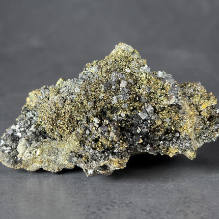 Chalcopyrite with Galena raw crystal cluster 572 grams metallic natural mineral specimen Raven’s Cauldron Delaware Ohio