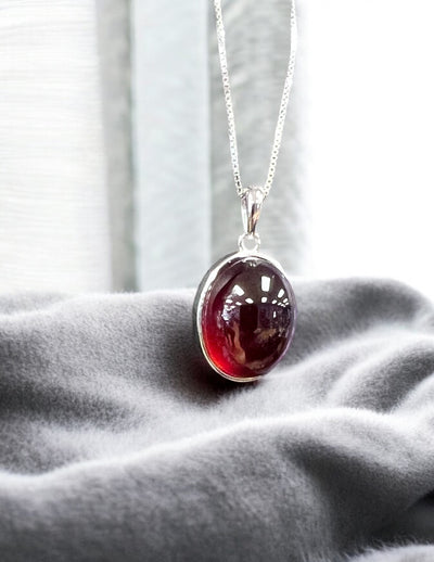 Garnet Red Crystal Necklace, 925 Silver Necklace, January Birthstone