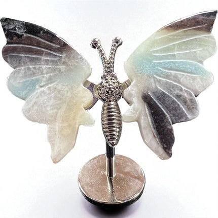 Gemstone butterfly on silver stand – amazonite healing crystal