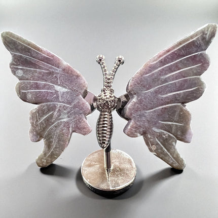 Gemstone butterfly on silver stand – red moss agate healing crystal