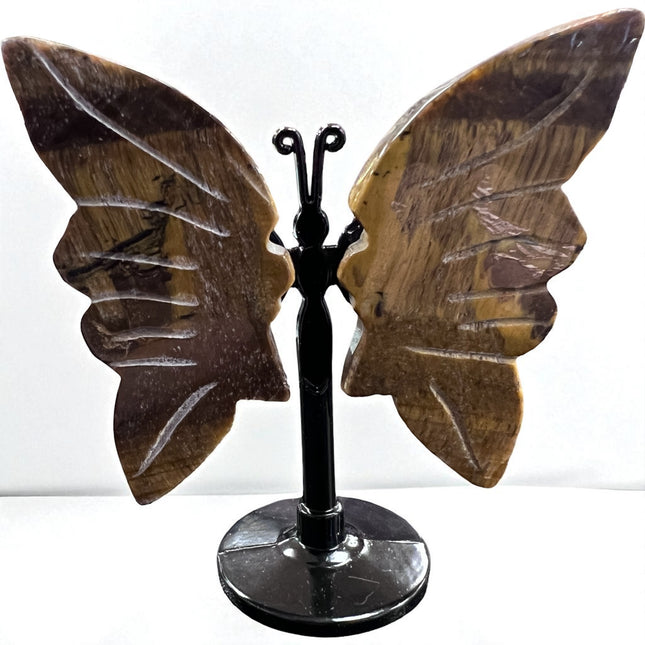 Gemstone butterfly on silver stand – tigereye healing crystal