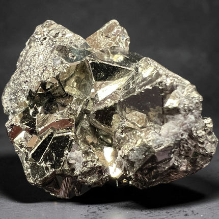 Collectible Huanzala Mine geometric Pyrite crystal close-up – Raven's Cauldron, Delaware, OH