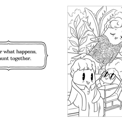 Golden Ghouls spooky Golden Girls-inspired coloring book interior pages
