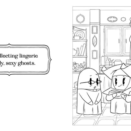 Golden Ghouls spooky Golden Girls-inspired coloring book interior pages
