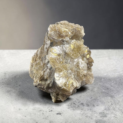 Natural Golden Mica mineral specimen measuring approximately 2 to 3 inches with shimmering golden layered crystals.