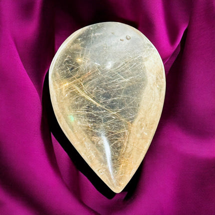 Golden Rutilated Quartz tear drop palm stone – small polished crystal, Raven’s Cauldron, 6 N Sandusky St, Delaware, OH 43015