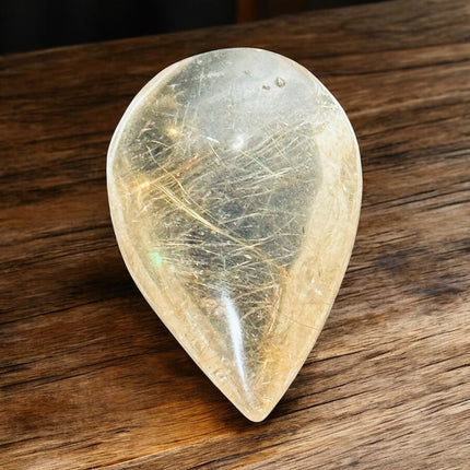 Golden Rutilated Quartz tear drop palm stone – small polished crystal, Raven’s Cauldron, 6 N Sandusky St, Delaware, OH 43015
