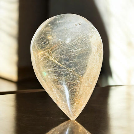 Golden Rutilated Quartz tear drop palm stone – small polished crystal, Raven’s Cauldron, 6 N Sandusky St, Delaware, OH 43015