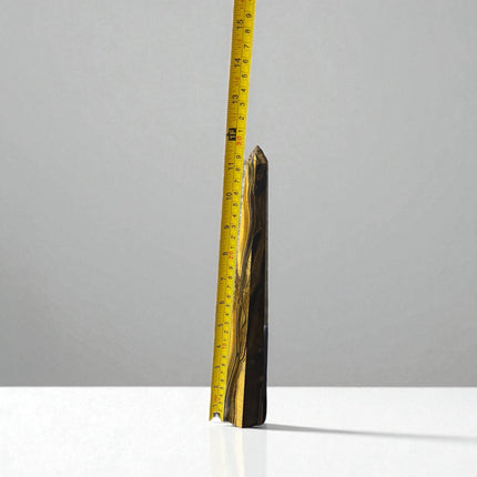 11.5-inch tall polished Golden Tiger’s Eye Obelisk Tower with shimmering golden bands, perfect for confidence and spiritual grounding"
