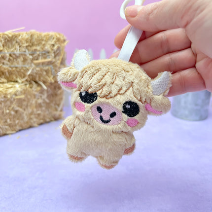 Plush kawaii Highland Cow bag charm accessory by Kawaii Hair Candy