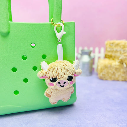 Cute plush Highland Cow purse and backpack charm by Kawaii Hair Candy