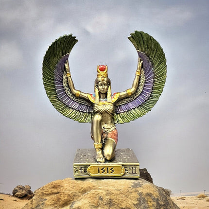 Isis, Egyptian Goddess, Kneeling with Wings Outspread, Miniature Statue by Veronese Design - Raven's Cauldron