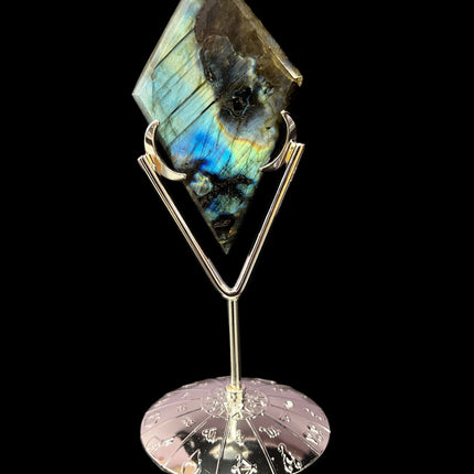 Labradorite Rhombus / Diamond with Zodiac Stand - Raven's Cauldron