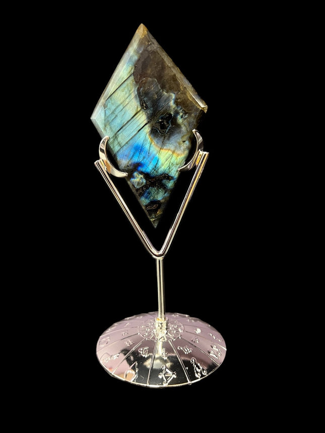 Labradorite Rhombus / Diamond with Zodiac Stand - Raven's Cauldron