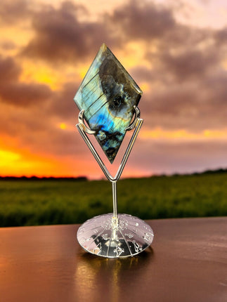 Labradorite Rhombus / Diamond with Zodiac Stand - Raven's Cauldron