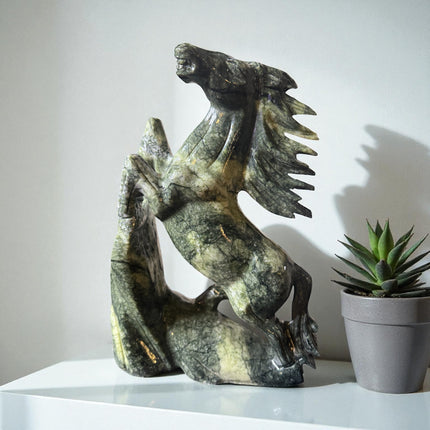11-inch 7-pound Green Jade horse carving hand-carved sculpture symbolizing strength and prosperity – Raven’s Cauldron