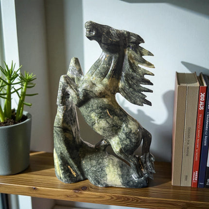 11-inch 7-pound Green Jade horse carving hand-carved sculpture symbolizing strength and prosperity – Raven’s Cauldron