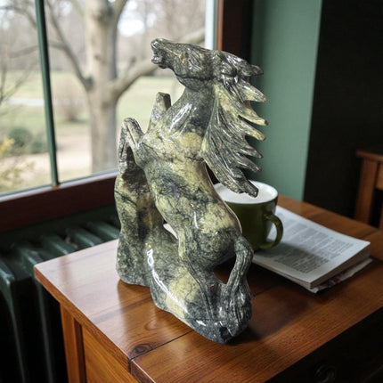 11-inch 7-pound Green Jade horse carving hand-carved sculpture symbolizing strength and prosperity – Raven’s Cauldron