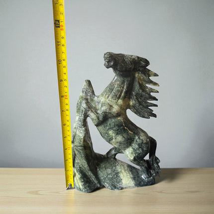 11-inch 7-pound Green Jade horse carving hand-carved sculpture symbolizing strength and prosperity – Raven’s Cauldron