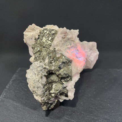 Pyrite in Mangano Calcite matrix from Peru UV reactive crystal specimen 1756 grams 6 inch display piece Raven’s Cauldron, Delaware, OH