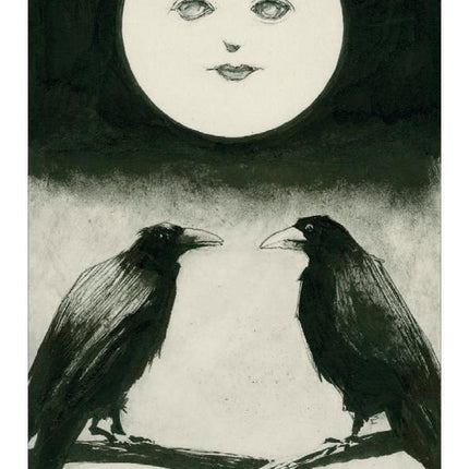 Murder of Crows Tarot Mini by Corrado Roi featuring a 78-card gothic black-and-white tarot deck published by Llewellyn in a compact travel-sized edition.