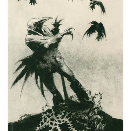 Murder of Crows Tarot Mini by Corrado Roi featuring a 78-card gothic black-and-white tarot deck published by Llewellyn in a compact travel-sized edition.