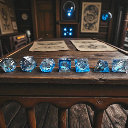 Midnight Blue Liquid Core Cosmos Dice Set, Raven's Cauldron, 6 N Sandusky St, Delaware, OH 43015