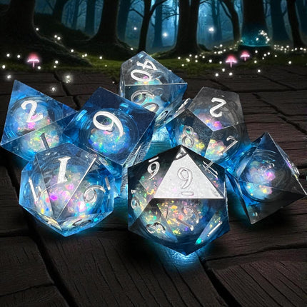 Midnight Blue Liquid Core Cosmos Dice Set, Raven's Cauldron, 6 N Sandusky St, Delaware, OH 43015