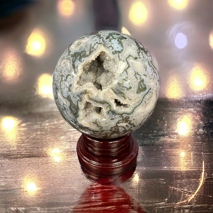 Moss Agate Druzy Sphere - Exquisite - Raven's Cauldron