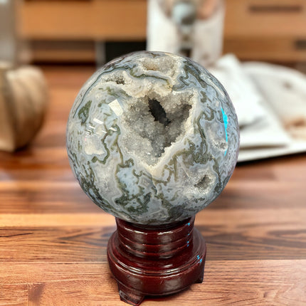 Moss Agate Druzy Sphere - Exquisite - Raven's Cauldron