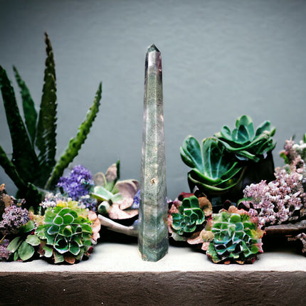 Moss Agate Obelisk / Tower - 12 Inches Tall - Raven's Cauldron
