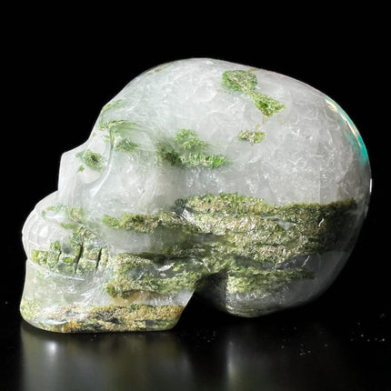 Moss Agate Skull with Chlorite Inclusions – 1.58 lb Hand-Carved Crystal