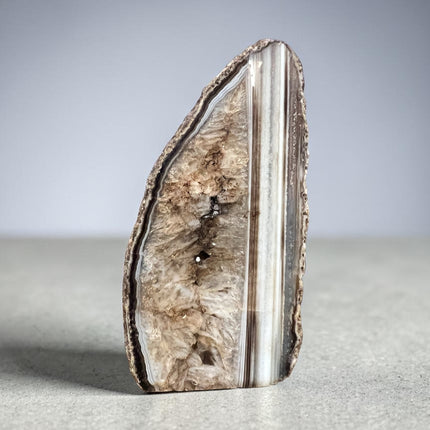 Natural Agate end with cut base standing crystal 199 grams polished banded Agate Raven’s Cauldron Delaware Ohio