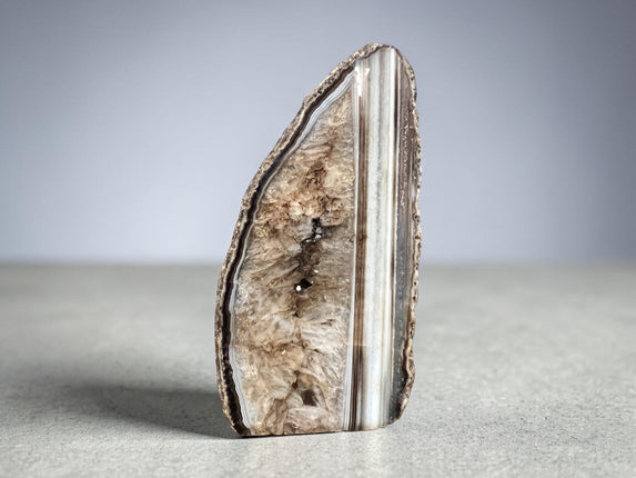 Natural Agate end with cut base standing crystal 199 grams polished banded Agate Raven’s Cauldron Delaware Ohio