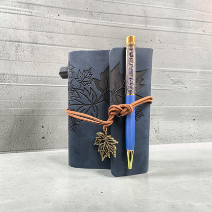 Maple Leaf Journal with matching crystal pen measuring 5.75 x 4.25 inches for journaling, tarot notes and spiritual writing.