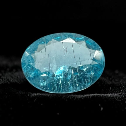 Natural Neon Blue Apatite loose gemstone, 8x6mm faceted oval for ring or pendant jewelry setting, vibrant blue crystal, Raven's Cauldron, Delaware, OH