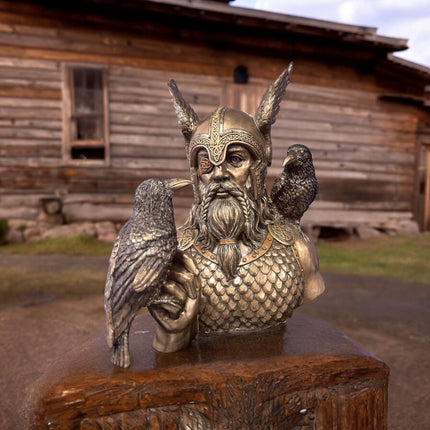 Odin, Norse God, Bust with Ravens Statue by Veronese Design - Raven's Cauldron