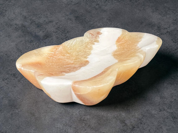 Orange Calcite cloud bowl polished crystal dish 5.5 inch carved stone for energy and creativity Raven's Cauldron, Delaware, OH