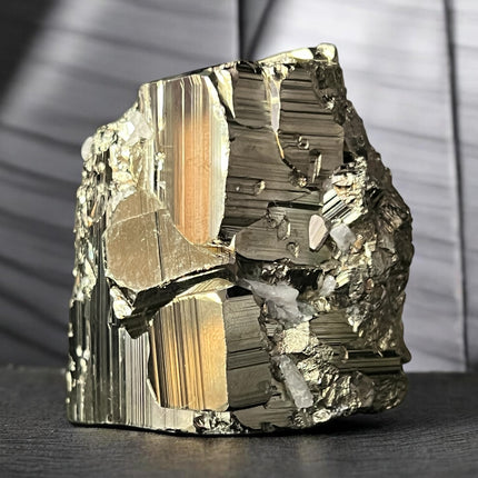 Cubic Pyrite crystal specimen from Huanzala Mine Peru with natural metallic striations – Raven's Cauldron, Delaware, OH