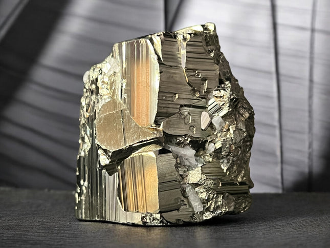 Cubic Pyrite crystal specimen from Huanzala Mine Peru with natural metallic striations – Raven's Cauldron, Delaware, OH