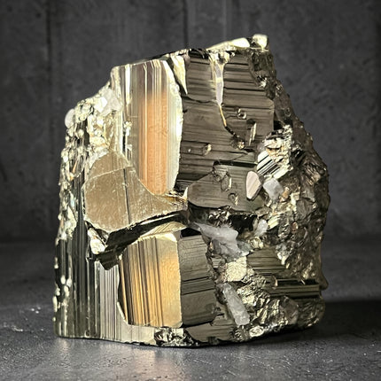 Cubic Pyrite crystal specimen from Huanzala Mine Peru with natural metallic striations – Raven's Cauldron, Delaware, OH