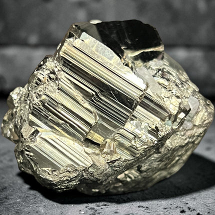 Cubic Pyrite crystal specimen from Huanzala Mine Peru with natural metallic striations – Raven's Cauldron, Delaware, OH