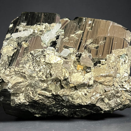 Cubic Pyrite crystal specimen from Huanzala Mine Peru with natural metallic striations – Raven's Cauldron, Delaware, OH