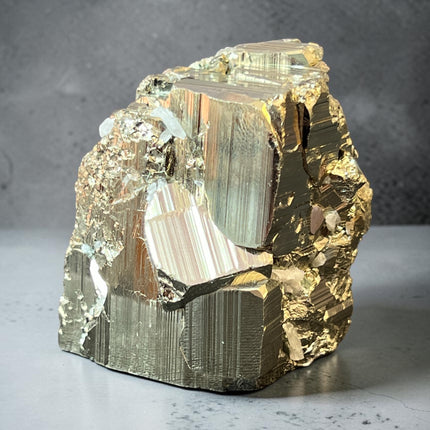 Cubic Pyrite crystal specimen from Huanzala Mine Peru with natural metallic striations – Raven's Cauldron, Delaware, OH